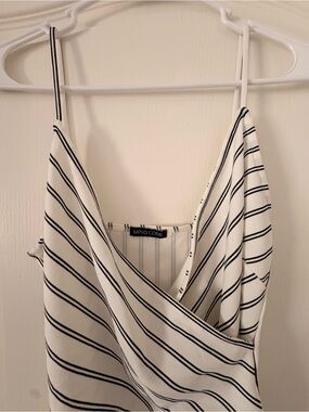 Mind Code Black and White Striped Wrap Cami